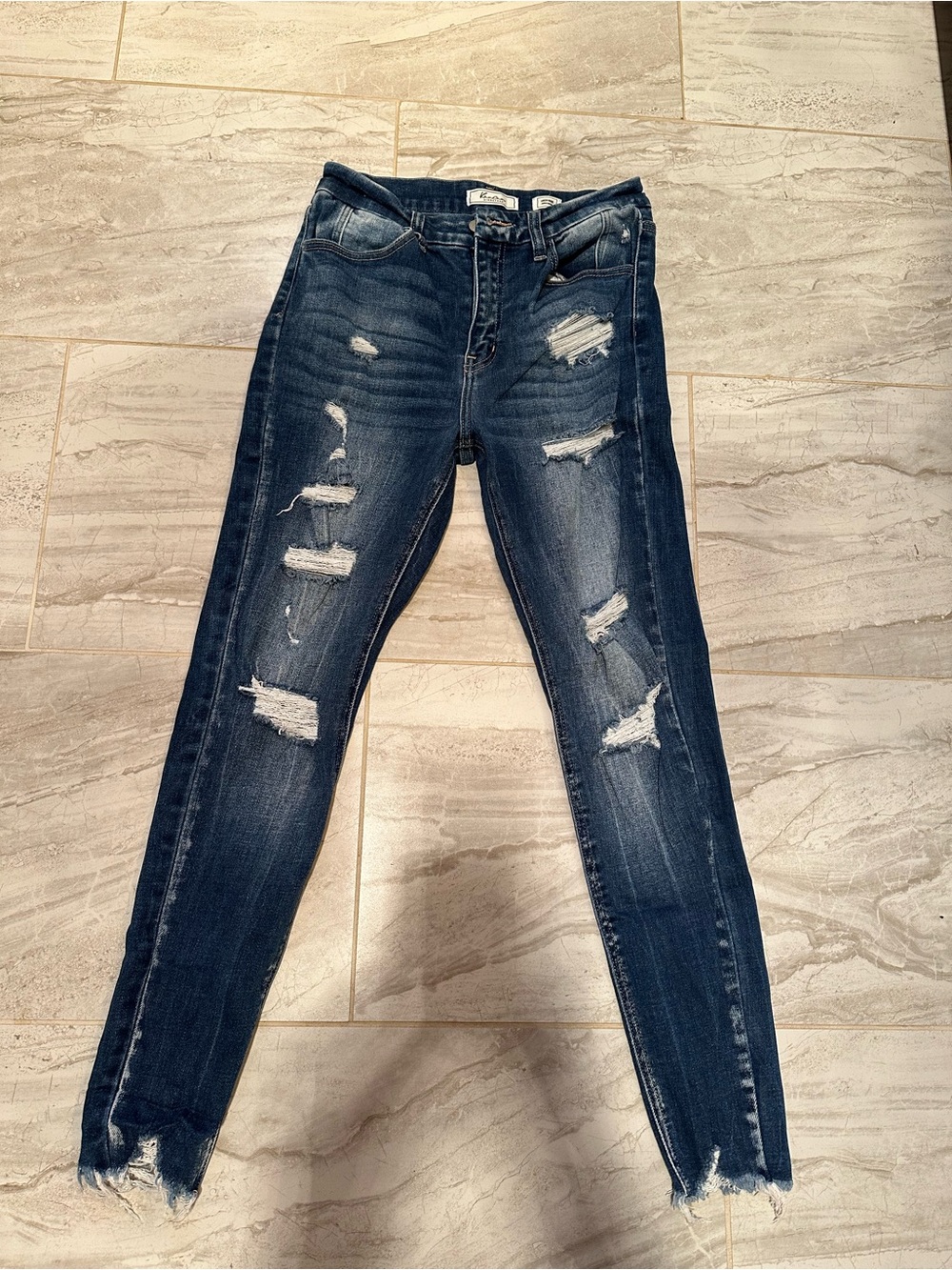 KanCan Ripped Dark Blue High Rise Skinny Jeans with Frayed Hem size 27